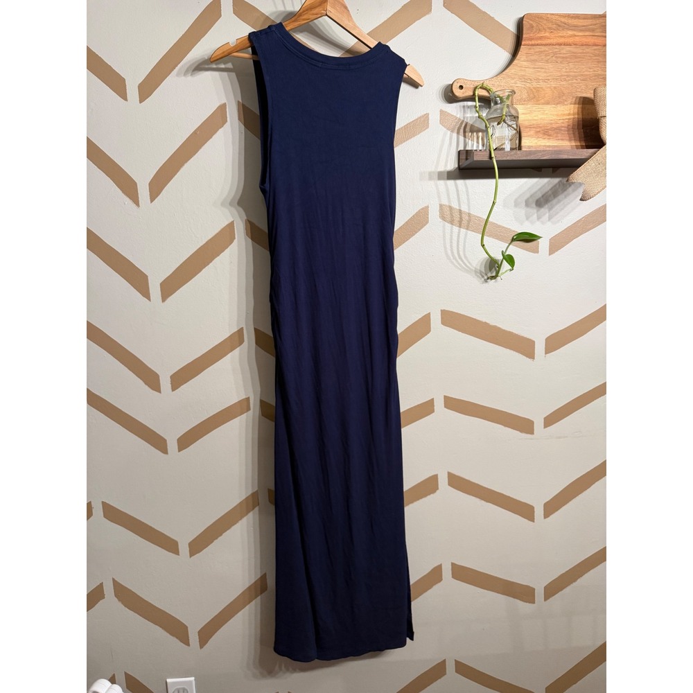 Boston Proper Maxi Dress Womens Size M Navy Blue Ribbed Henley Slit 224110038 - Picture 2 of 7